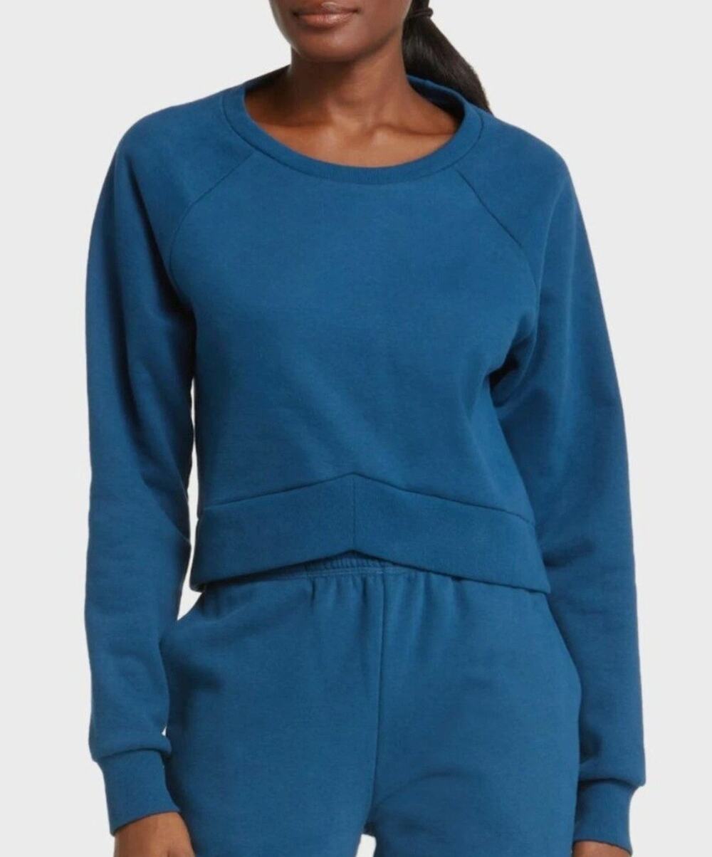 Beyond Yoga Sz S Women's Uplift Cropped Pullover Sweatshirt Blue Gem